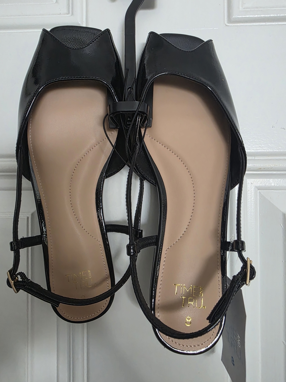 Time and Tru Black Patent Slingback Flats Sz 9